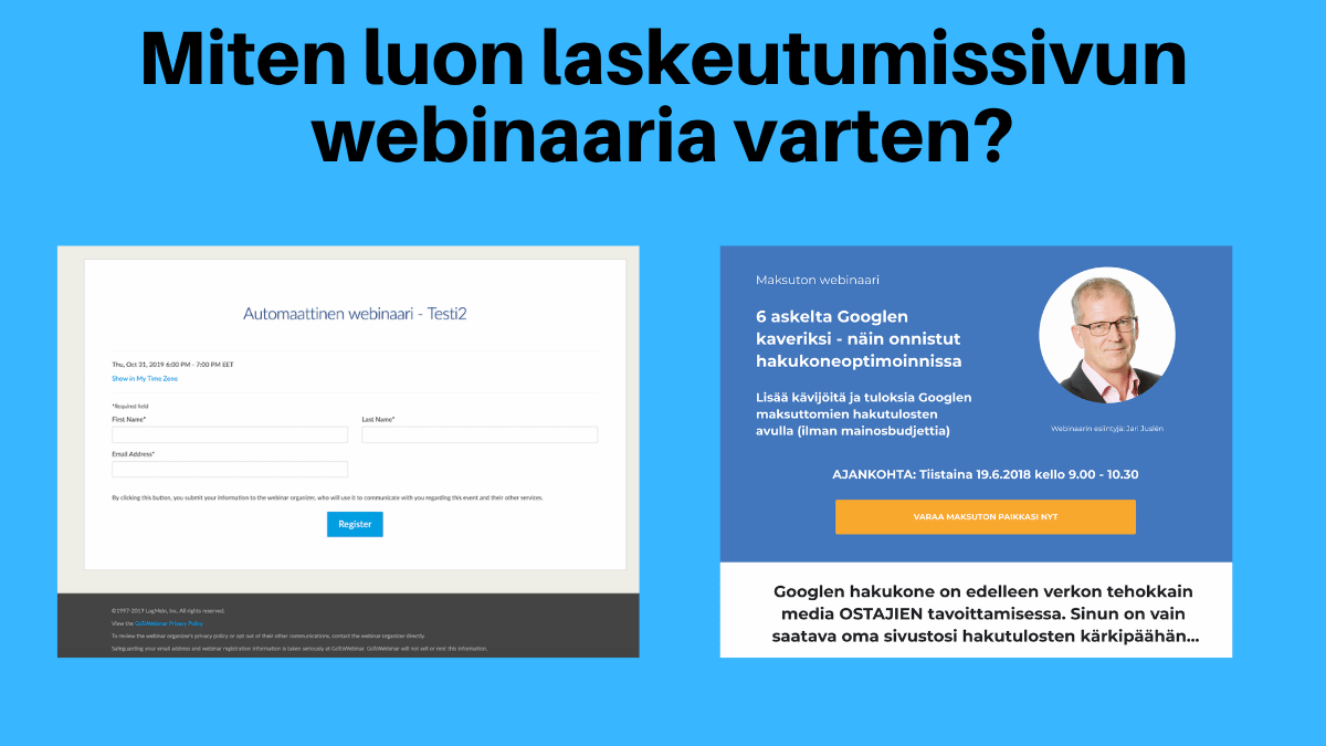 Laskeutumissivun luominen webinaaria varten